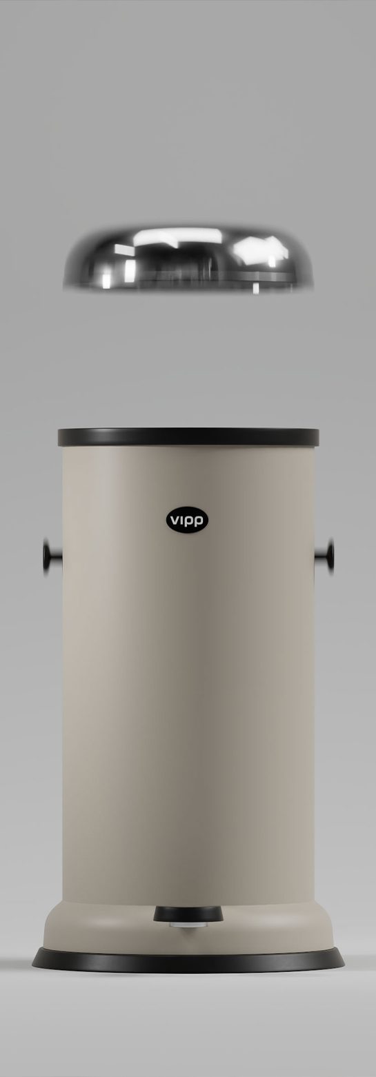 Product render of a pedal bin with its lid floating above it